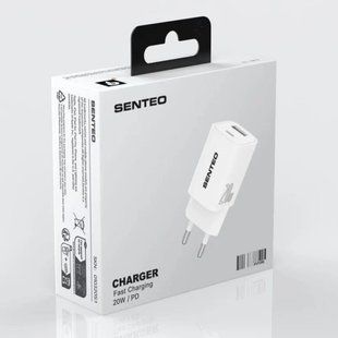 Зарядний пристрій блочок SENTEO USB+USB-C PD/QC3.0 20W ZP0002 фото